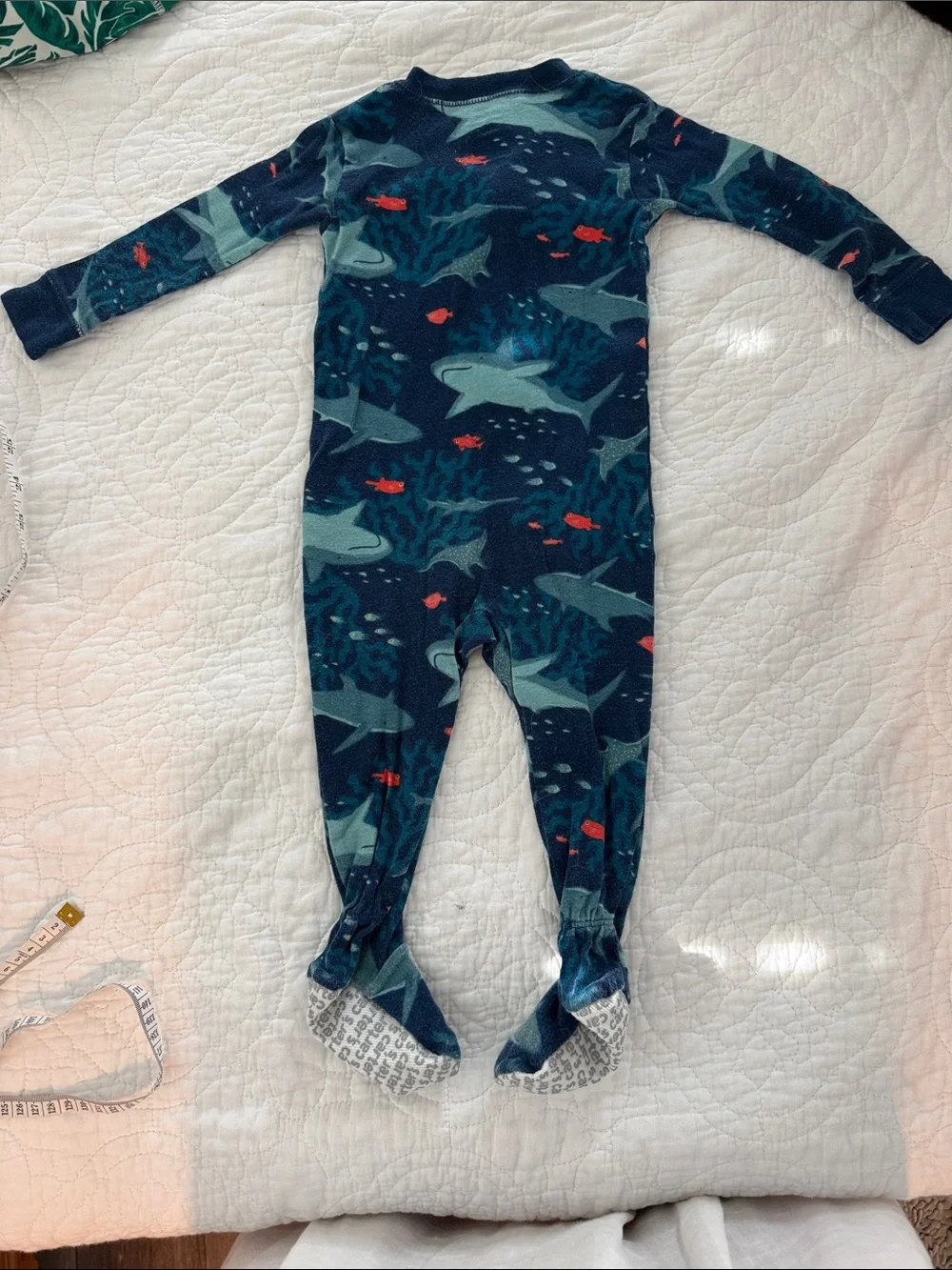 Kids Navy Shark-Print Footed One-Piece Pajamas